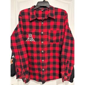 Vintage Fall Out Boy Red/Black Plaid Flannel Button Up Mens Large Punk Rock Band